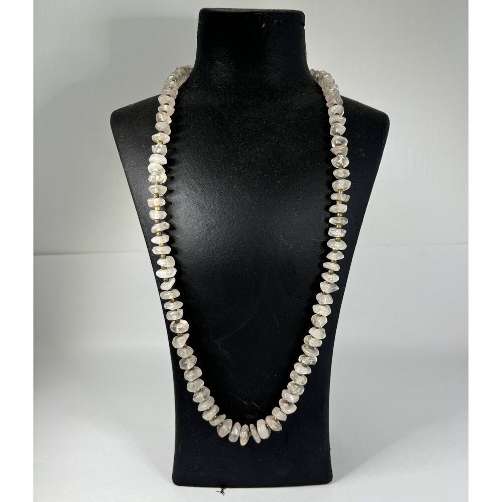 Vintage Womens Rock Crystal Necklace Natural Quartz Chunky Boho Indie 28”